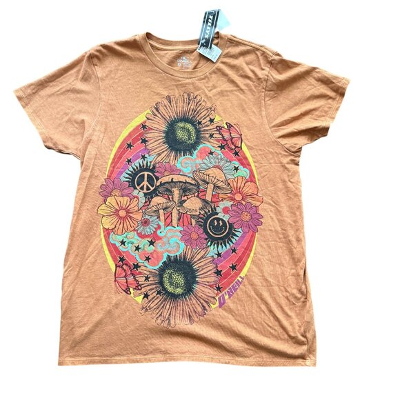 ONeill Womens XS Graphic Tee Brown Floral Psychedelic Design Lightweight Cotton - Picture 1 of 4